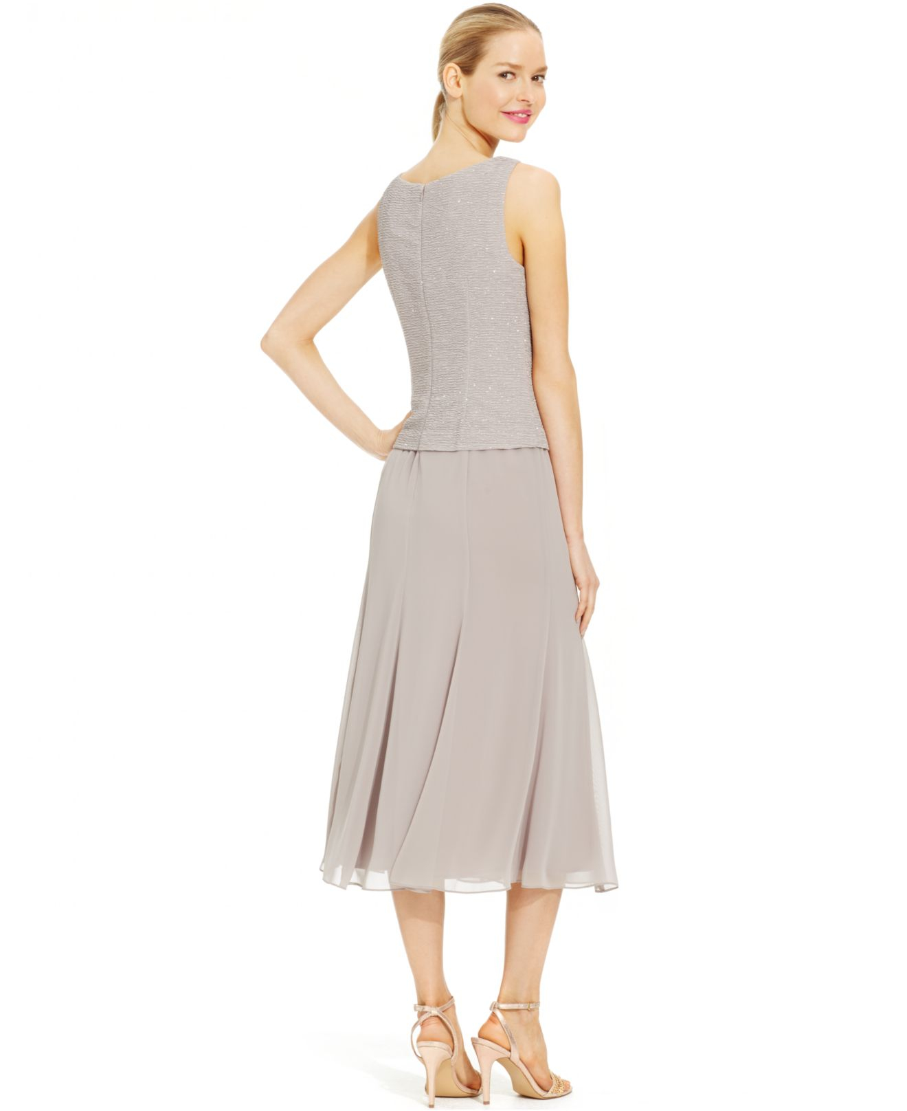 Alex Evenings Metallic Midi Dress And Jacket in Gray - Lyst