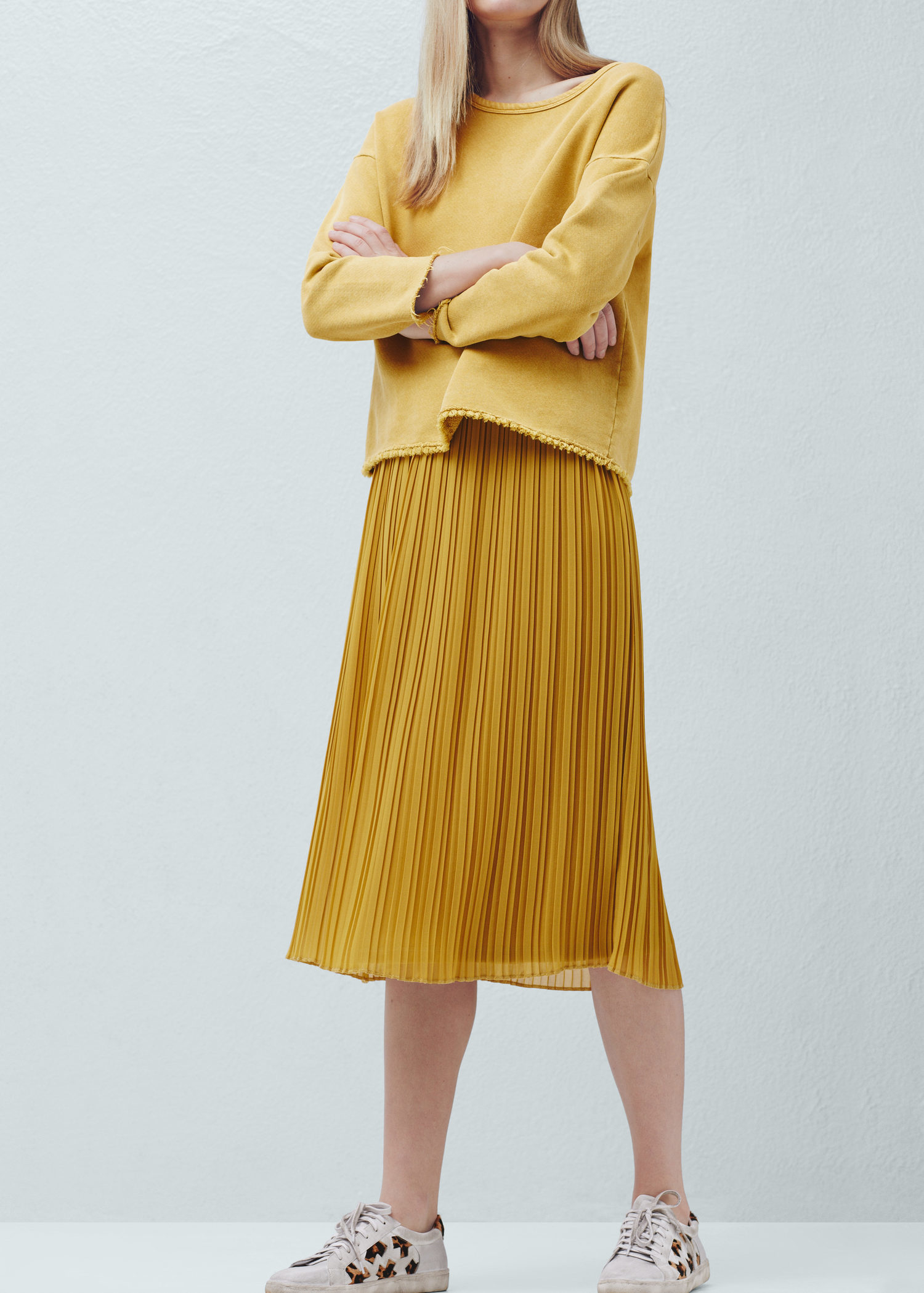 Lyst - Mango Pleated Midi Skirt in Yellow