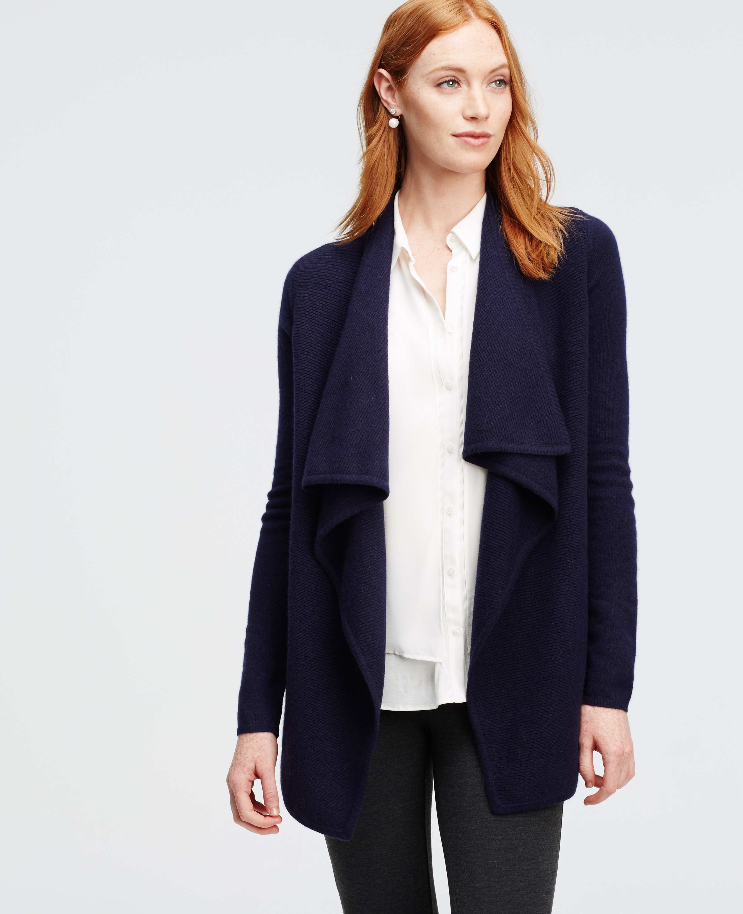 Ann taylor Cashmere Open Cardigan in Blue | Lyst
