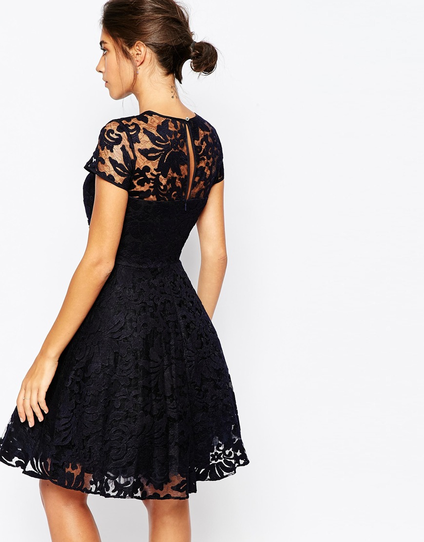 Ted Baker Sheer Lace Overlay Dress in Blue | Lyst