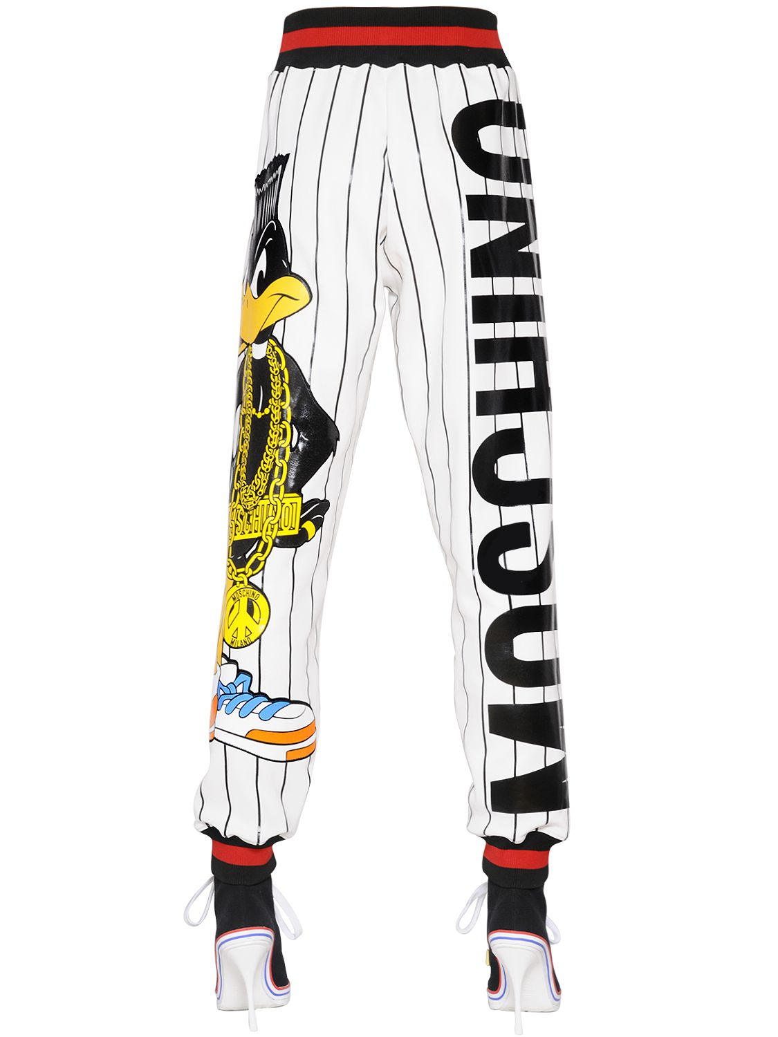 Moschino Daffy Duck Printed Jersey Pants in Red | Lyst