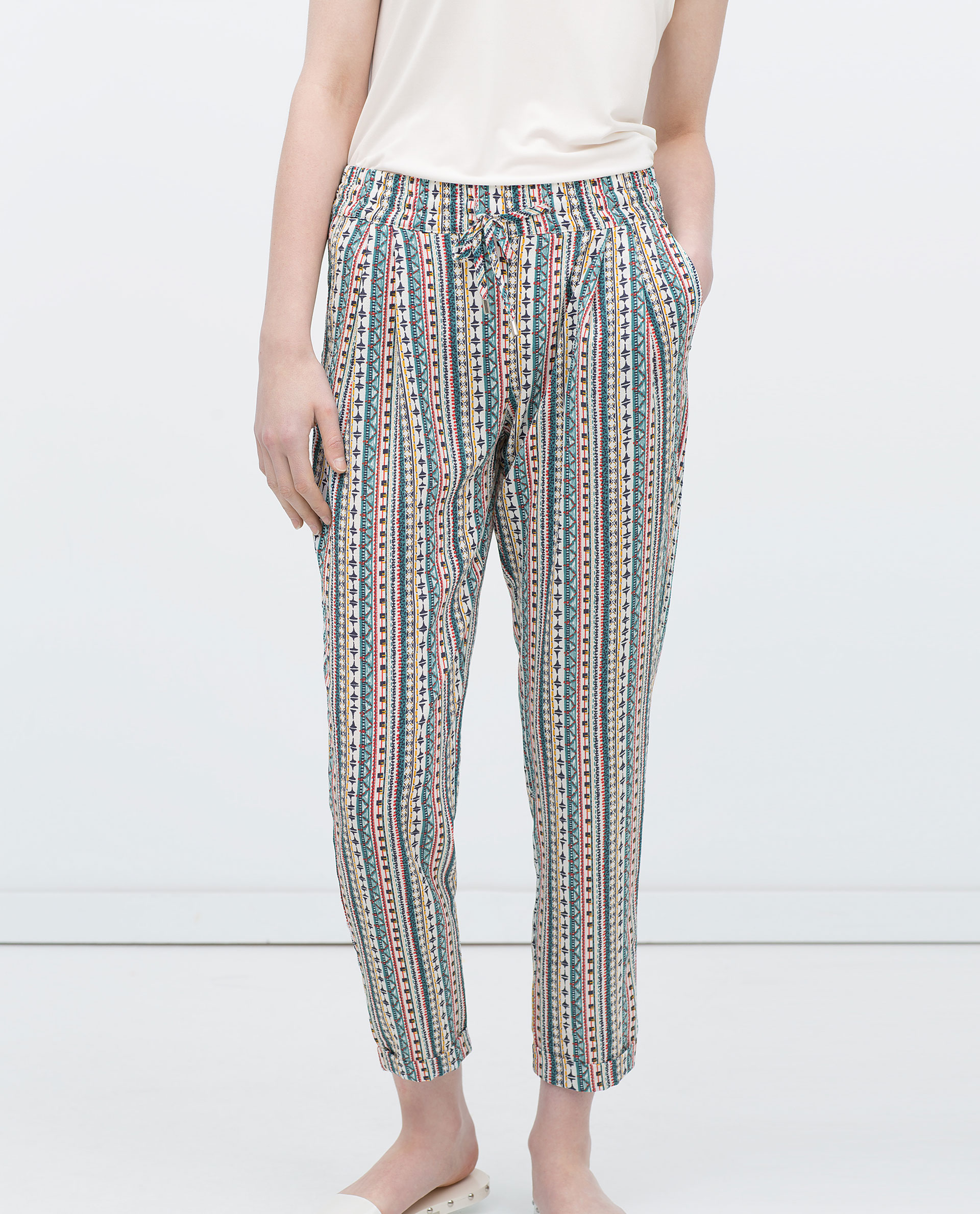 Zara Geometric Stripe Trousers in Multicolor (Green) | Lyst