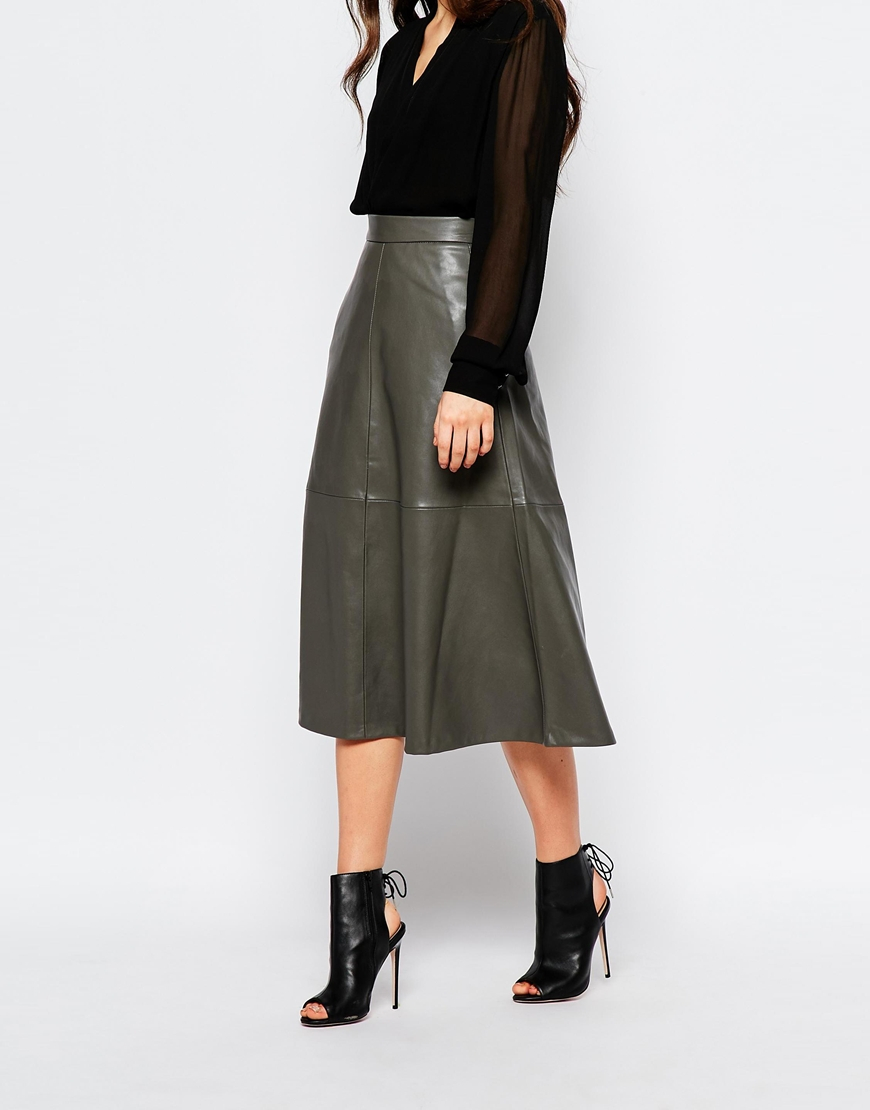 Mango A Line Midi Faux Leather Skirt in Grey (Gray) - Lyst