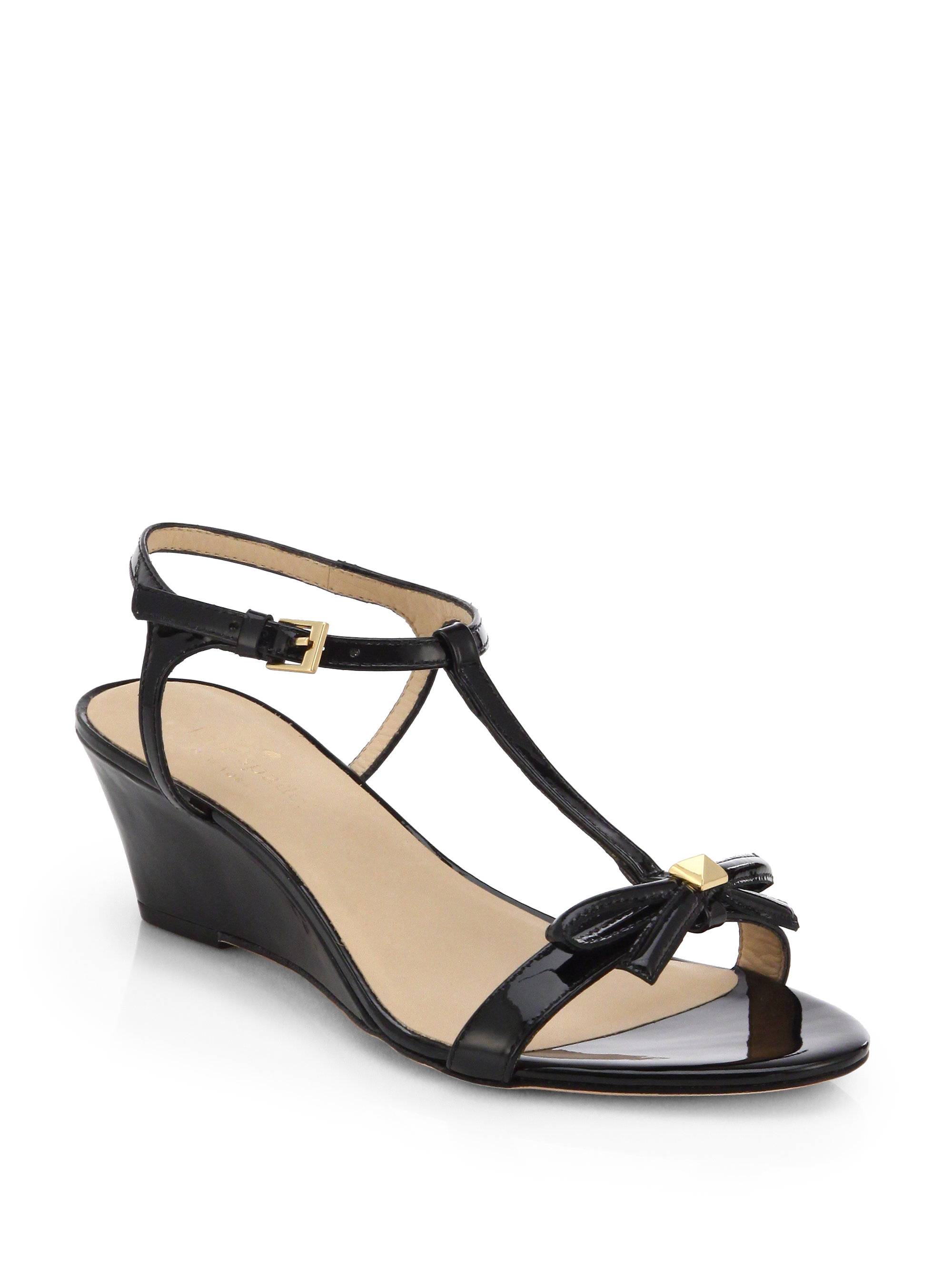 Kate Spade Donna Patent Leather Wedge Sandals In Black Lyst Gallery