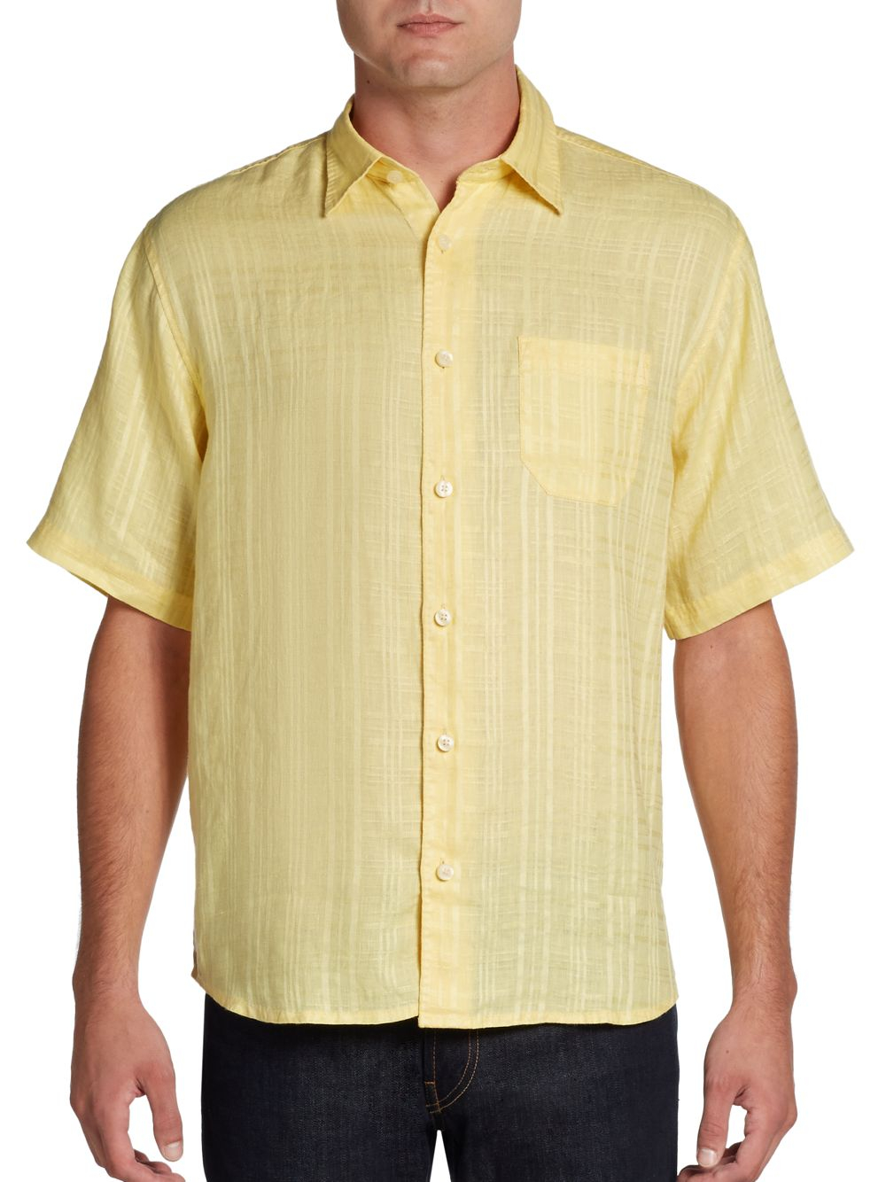 Lyst - Tommy Bahama Via Palermo Linen Plaid Shirt in Yellow for Men