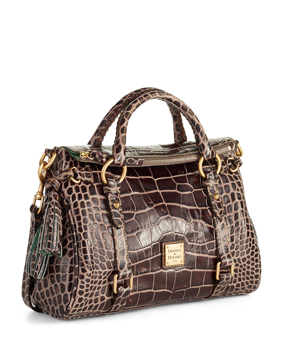 Dooney & Bourke Croc-embossed Small Leather Satchel Bag in Taupe (Gray) - Lyst