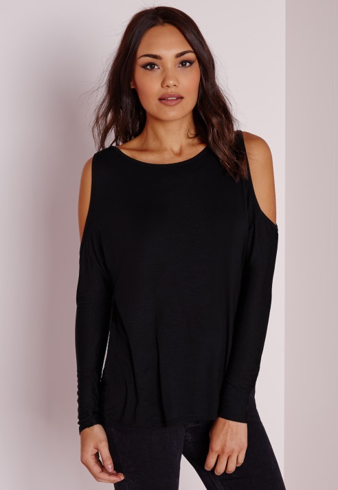 black cold shoulder tunic top