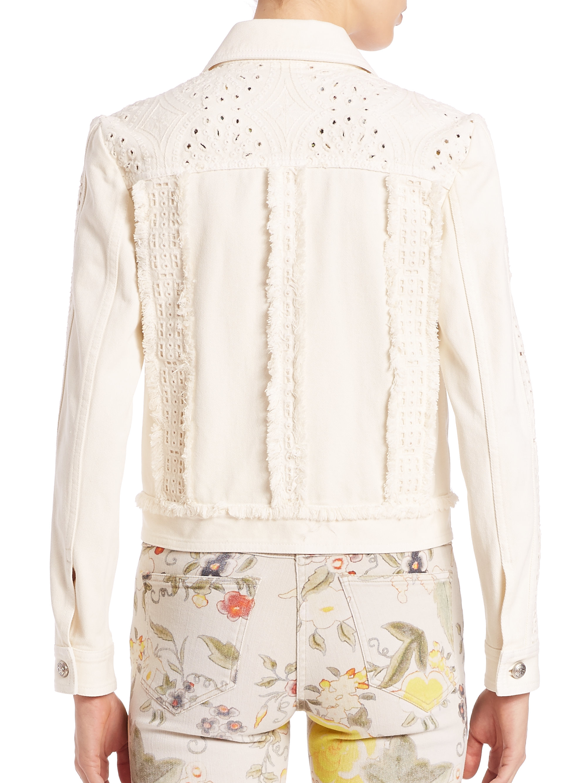 white eyelet denim jacket