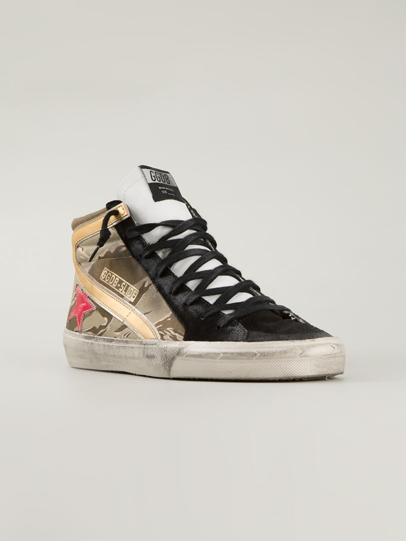 Golden Goose Slide Camouflage High-Top Sneakers in Green for Men | Lyst