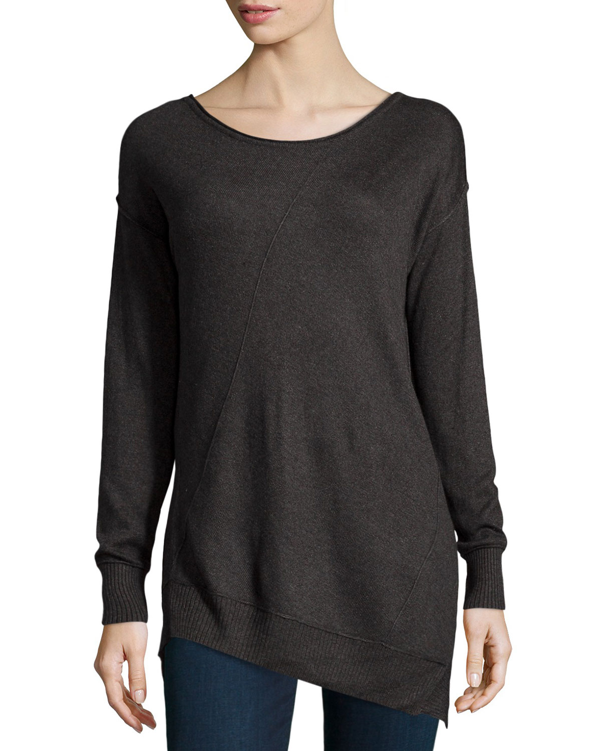 Lyst - Love Scarlett Cashmere/Silk Asymmetric Piped-Seam Sweater in Gray