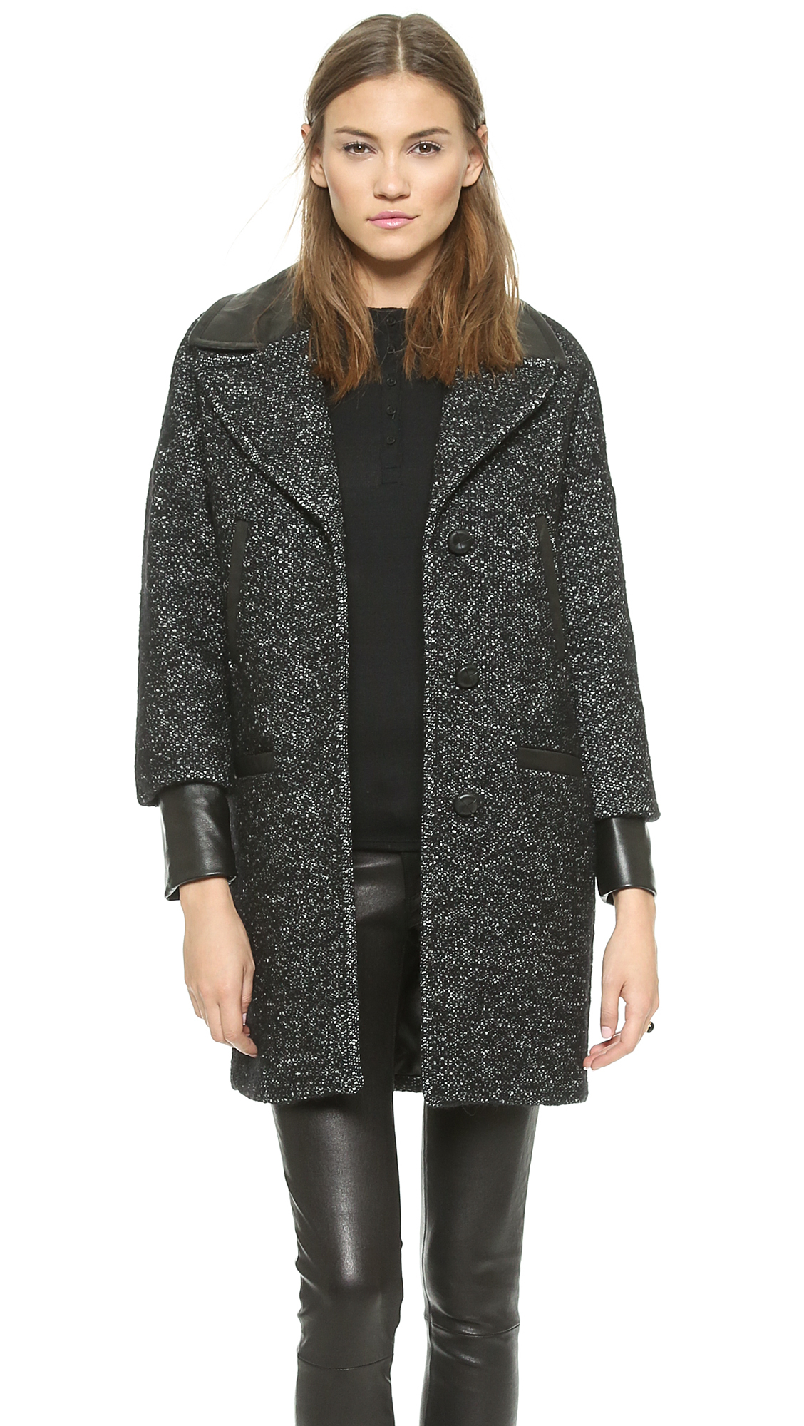 Mackage Yolanda Black Cocoon Tweed Wool Coat - Lyst