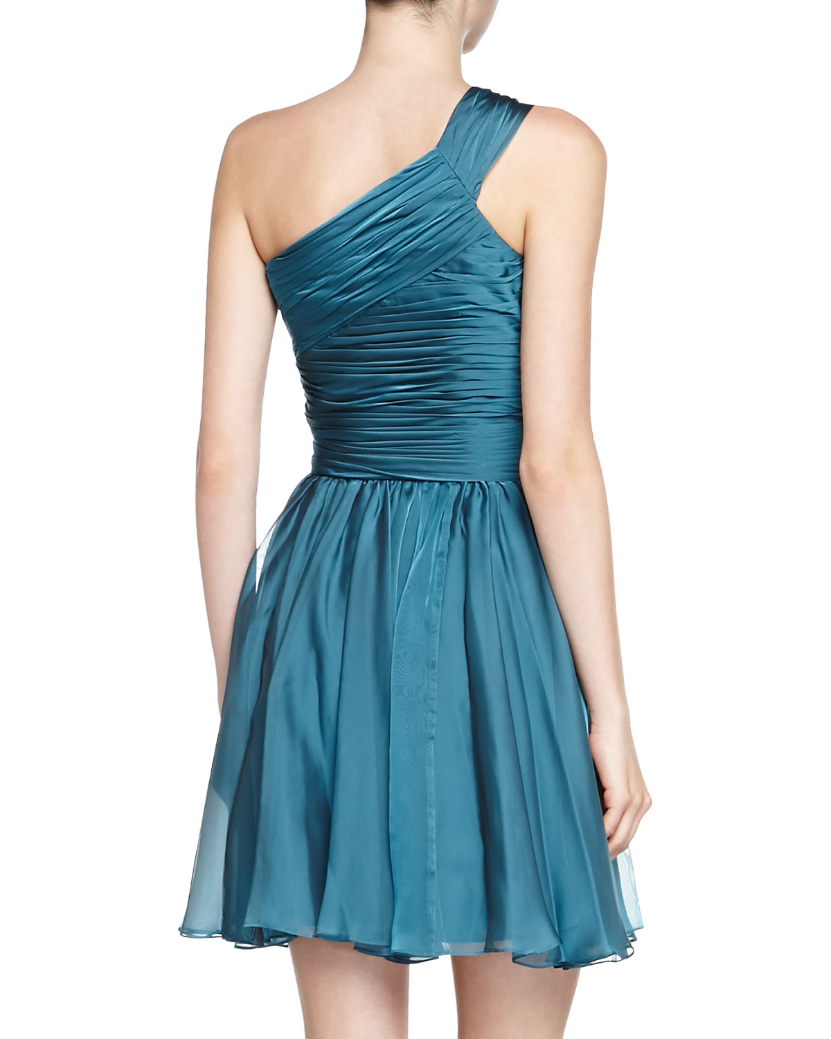 Halston One-shoulder Pleated Dress in Blue - Lyst