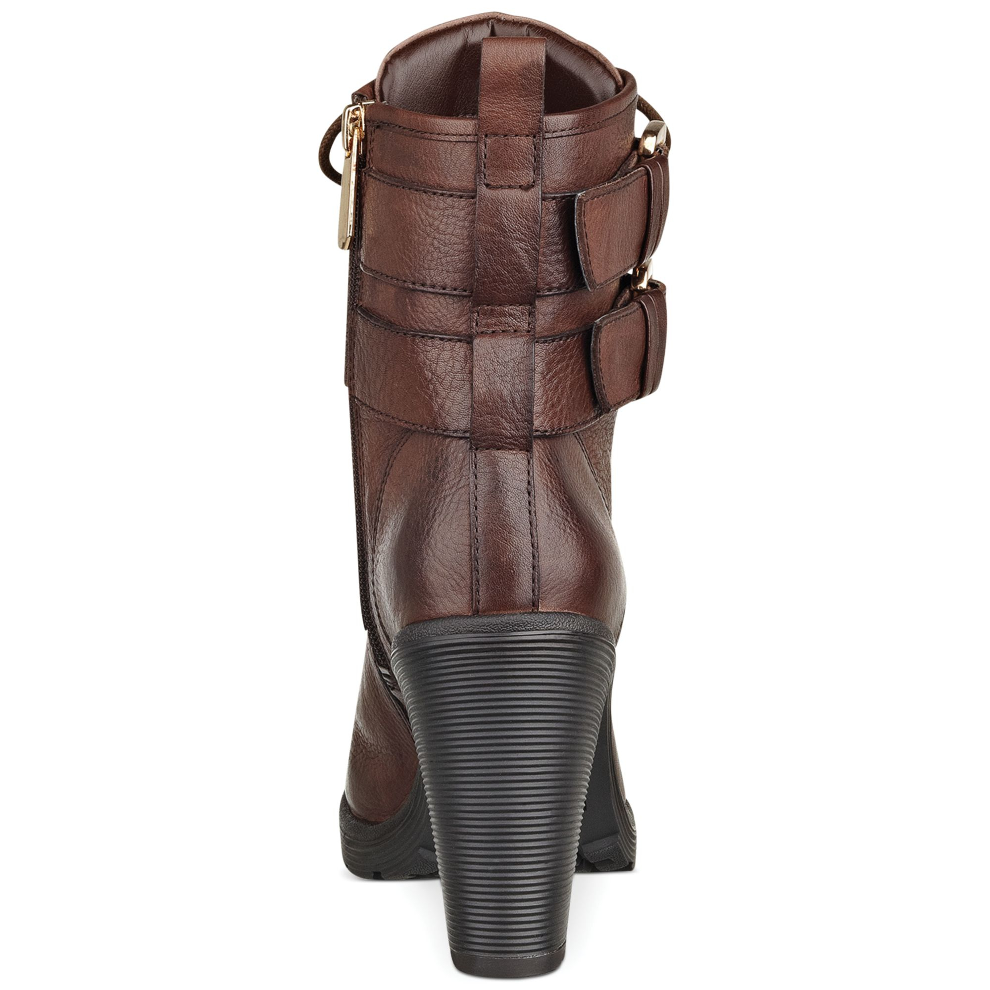 guess women's tessey high heel combat booties