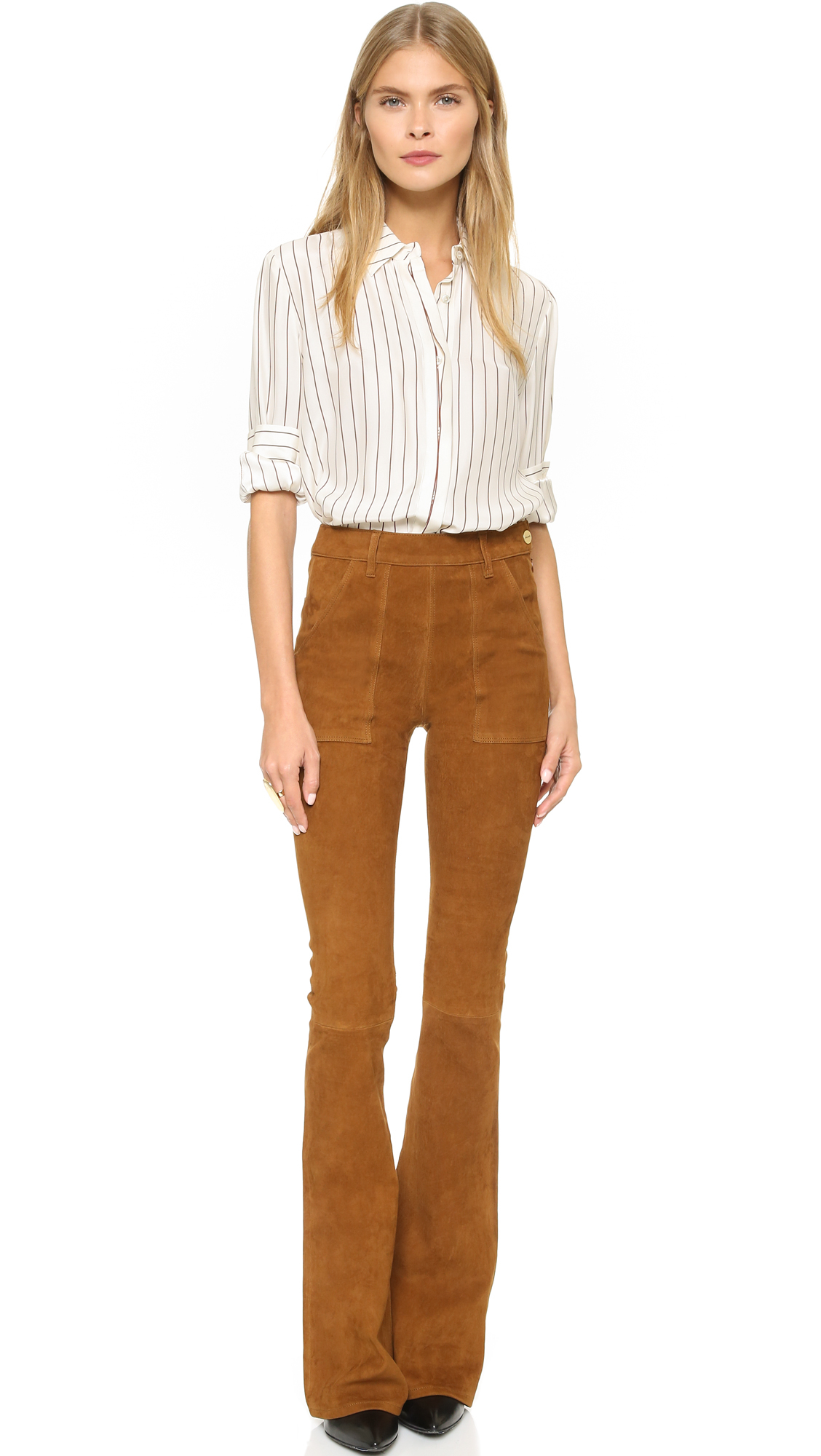 FRAME Le Flare De Francoise Suede Pants in Brown