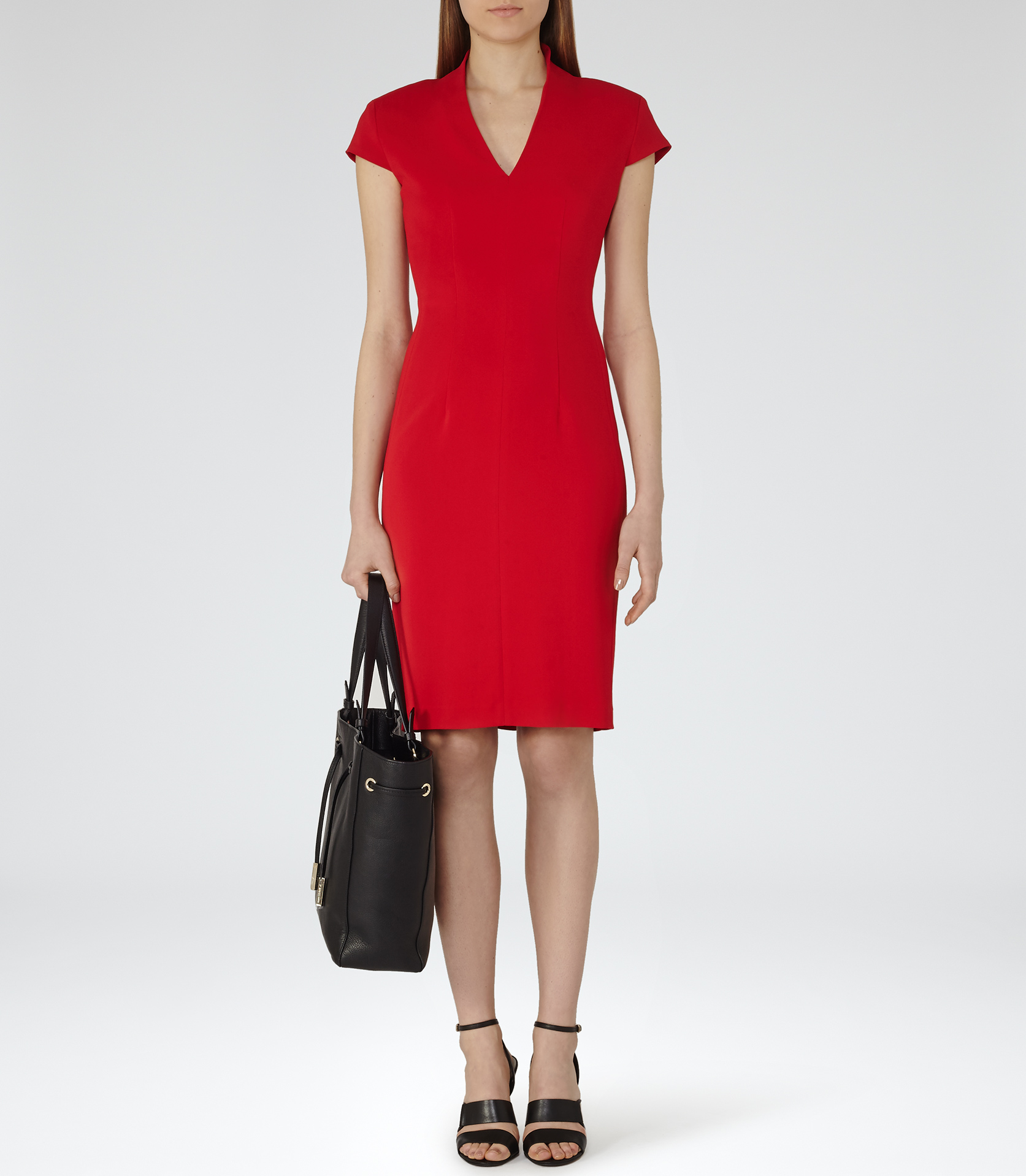 Reiss Valeria Capped-sleeve Dress in Ruby (Red) - Lyst