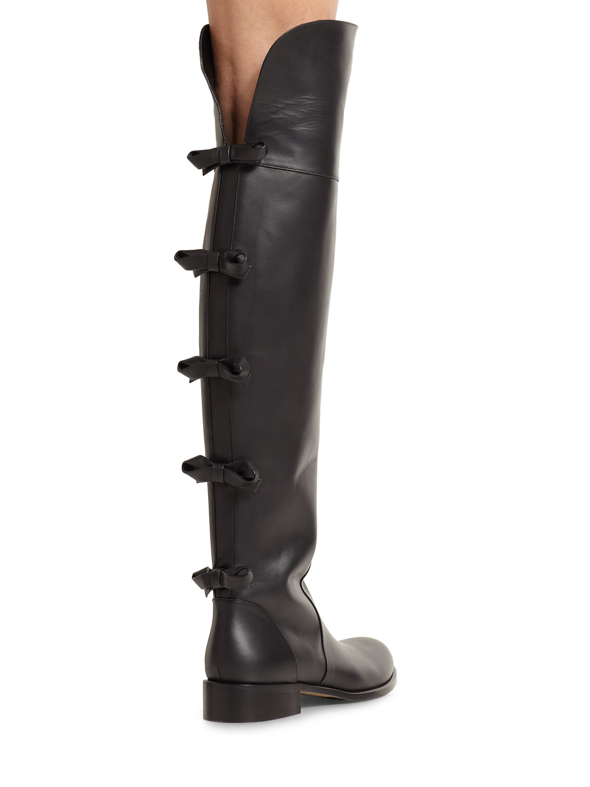 Valentino Bow-Back Leather Over-The-Knee Boots in Black - Lyst