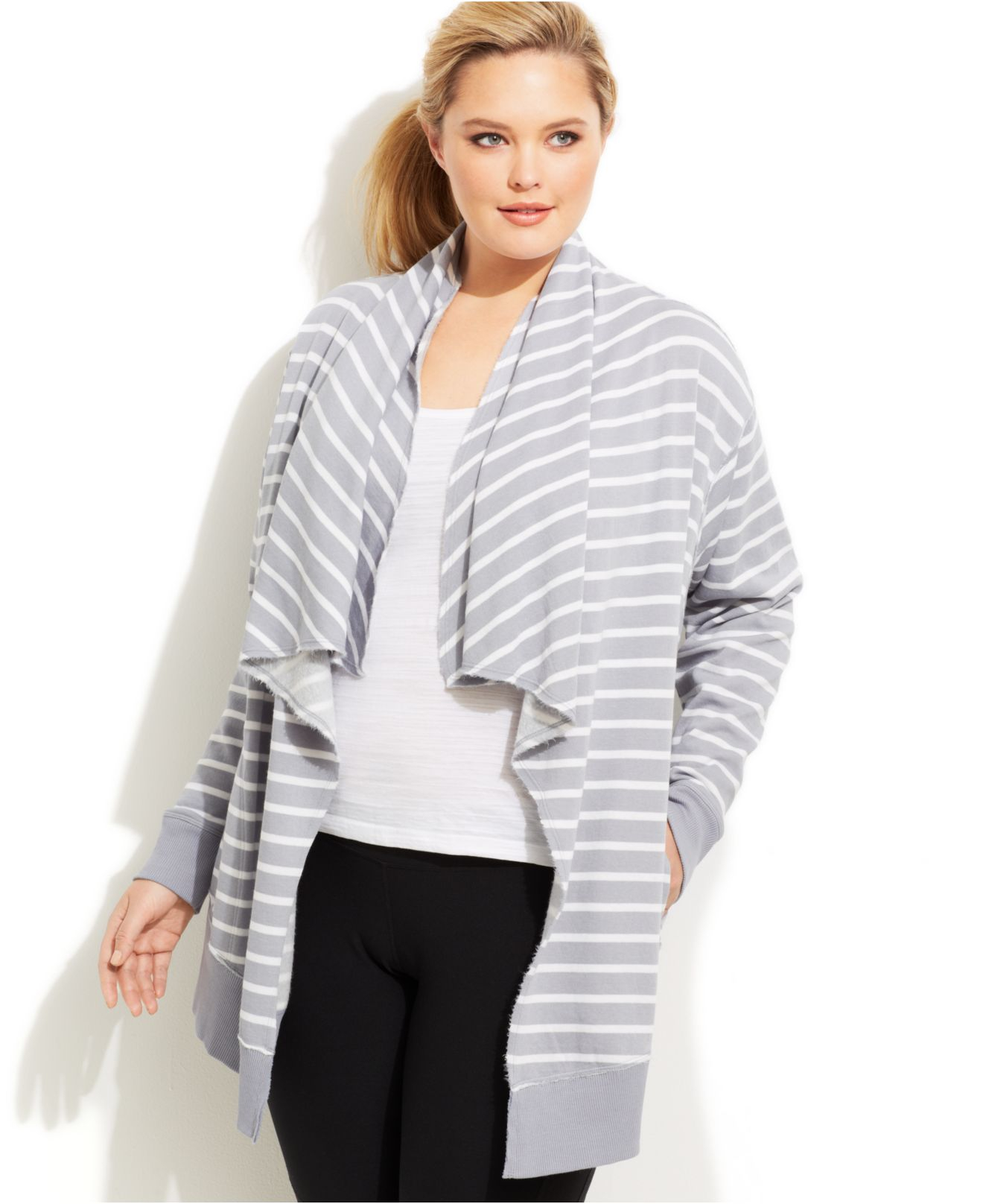Lyst Calvin Klein Performance Plus Size Draped Striped Cardigan in White