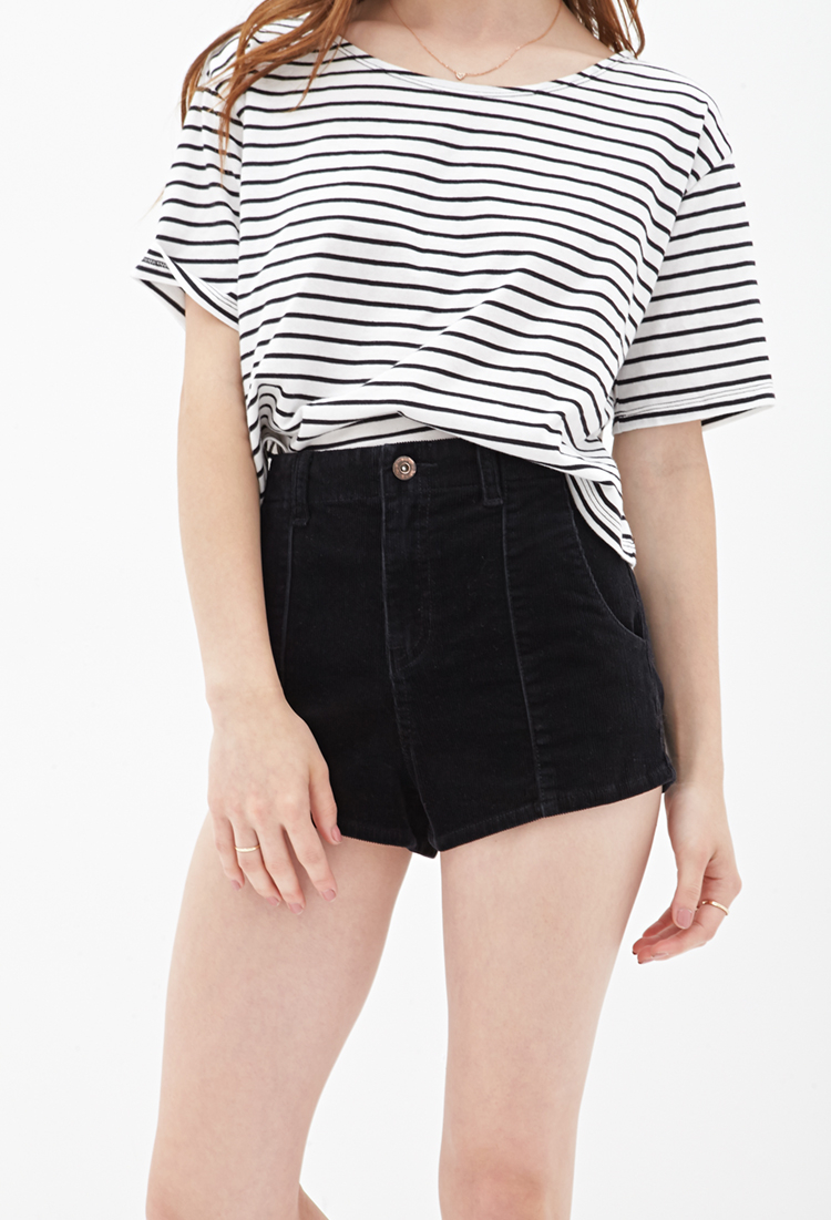 Forever 21 High-waisted Corduroy Shorts in Black - Lyst