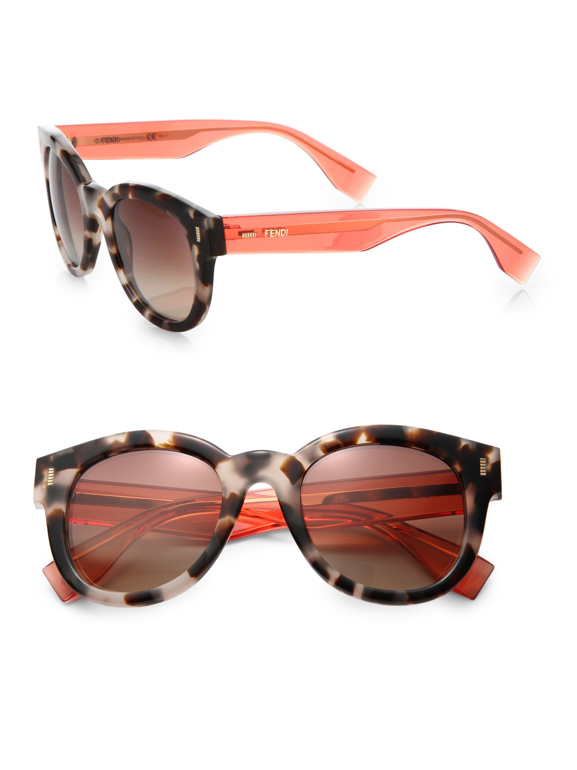 Fendi Colorblocked Round Sunglasses In Pink Havana Pink Lyst