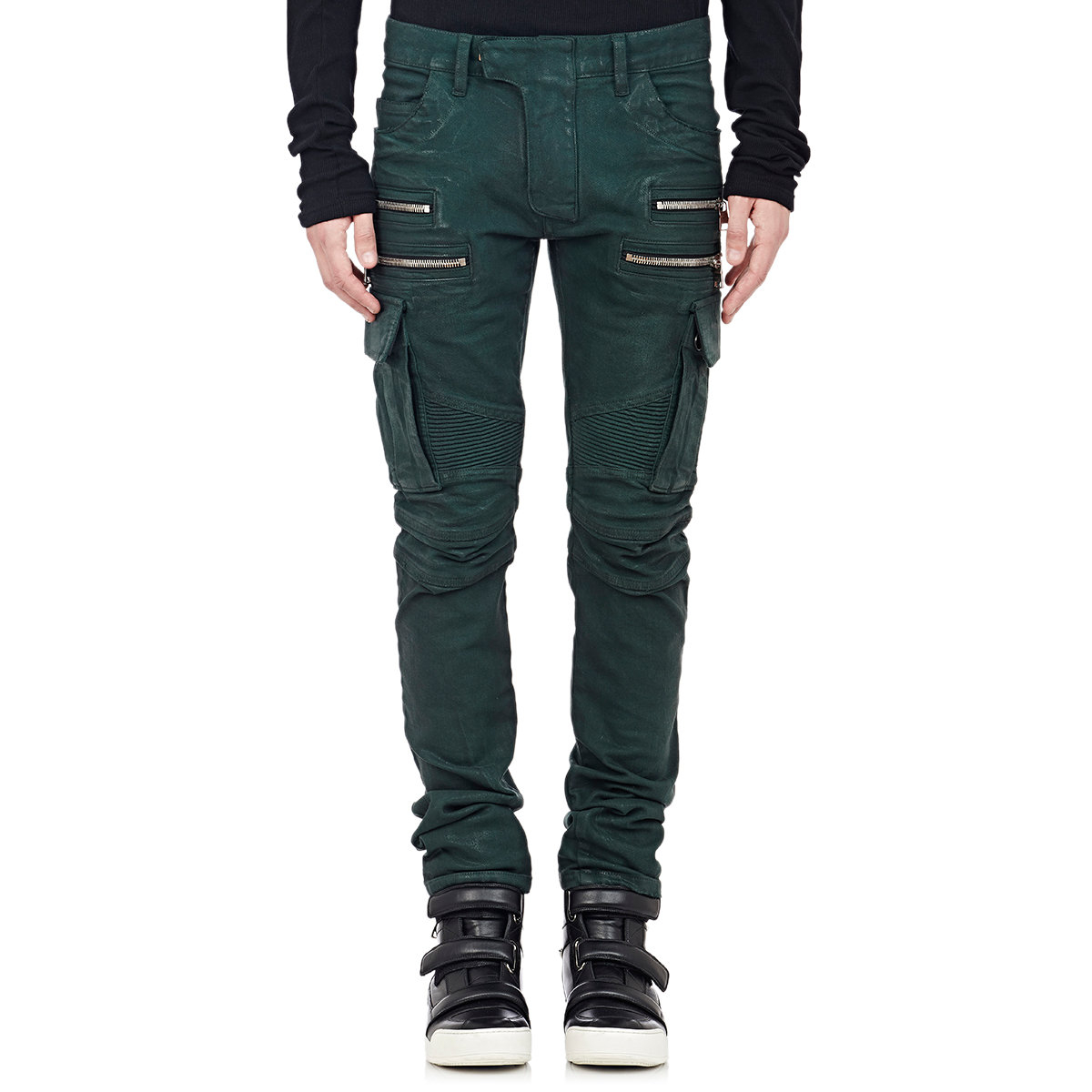Balmain Cargo Moto Jeans in Green for Men Lyst