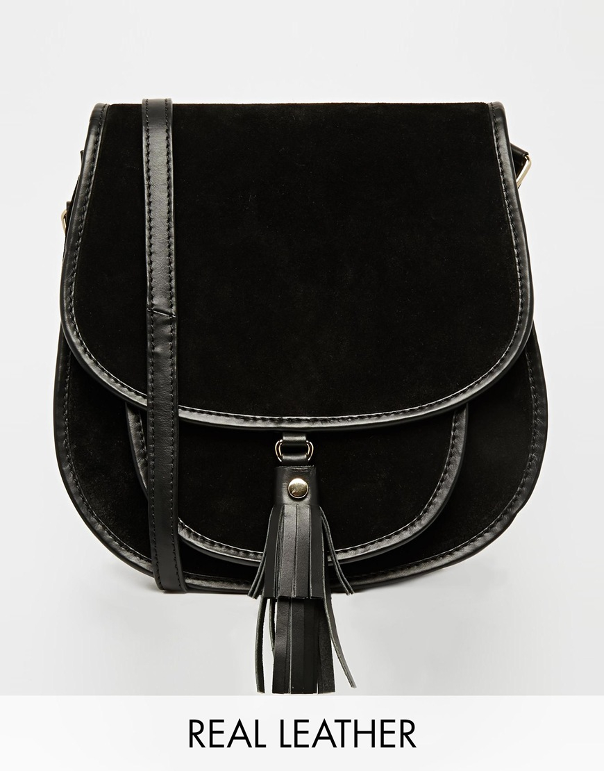 Lyst Asos Suede 70s Saddle Shoulder Bag in Black