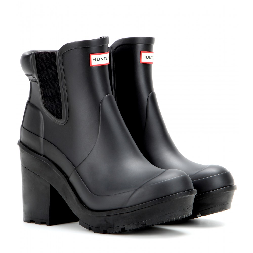 HUNTER Original Block Heel Chelsea Boots in Black | Lyst