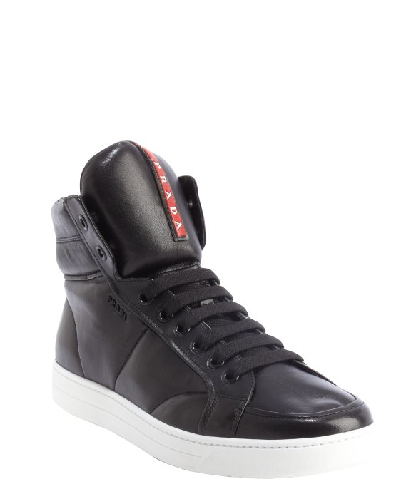 Prada Black and White Leather Zipper Detail Lace Up Sneakers in Black ...