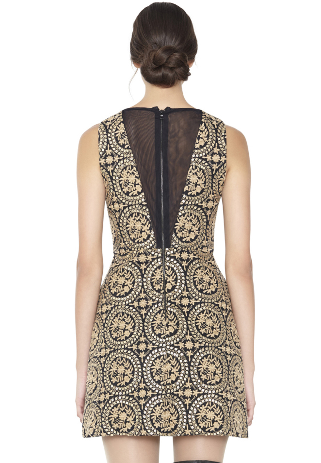 alice and olivia black and gold dress