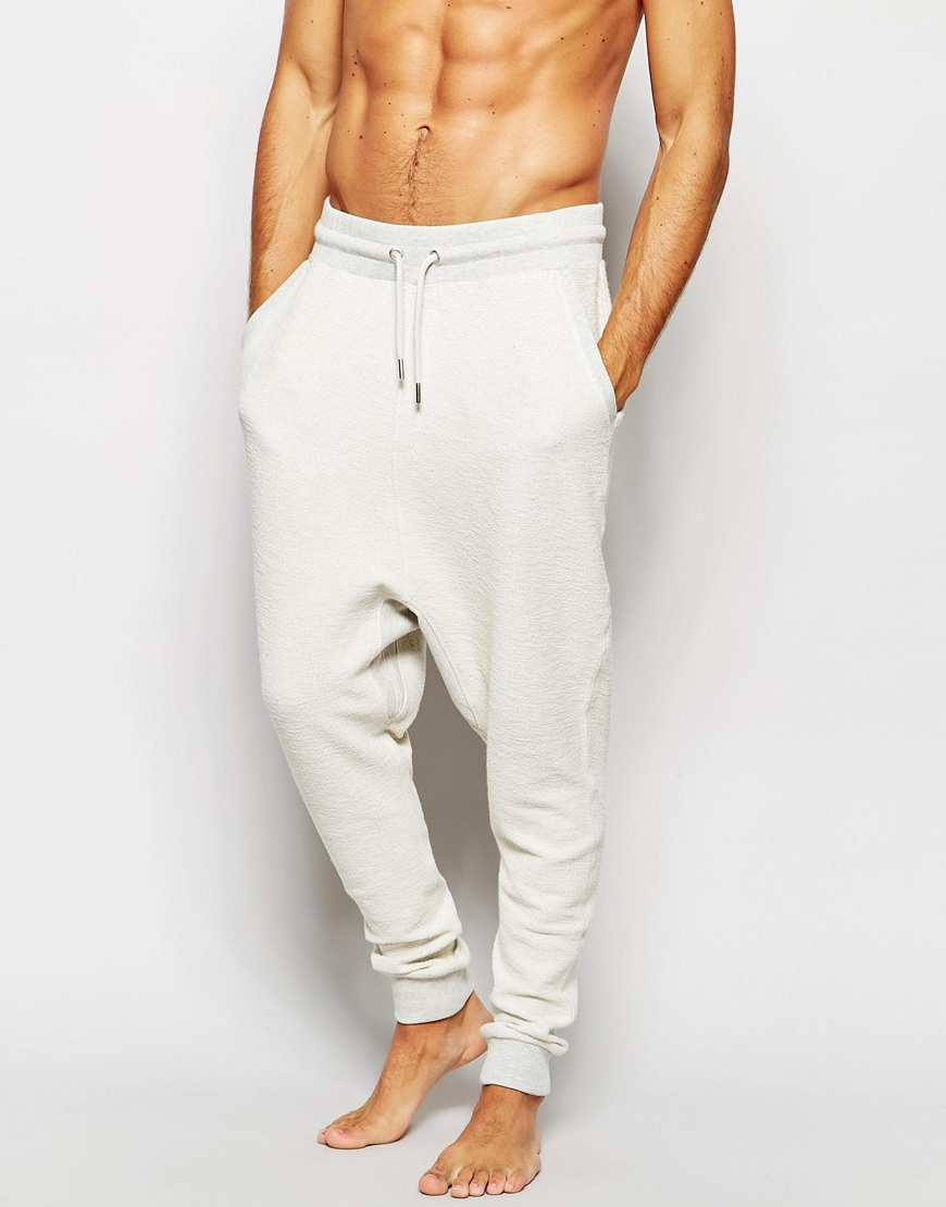 ASOS Loungewear Drop Crotch Joggers In Reverse Loop Back Fabric in Natural  for Men | Lyst