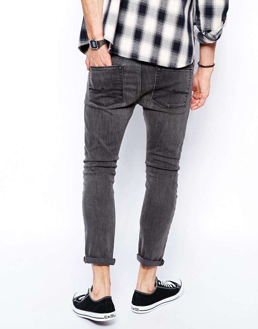 Lyst - Asos Cropped Super Skinny Jeans In Dark Grey Wash in Gray for Men