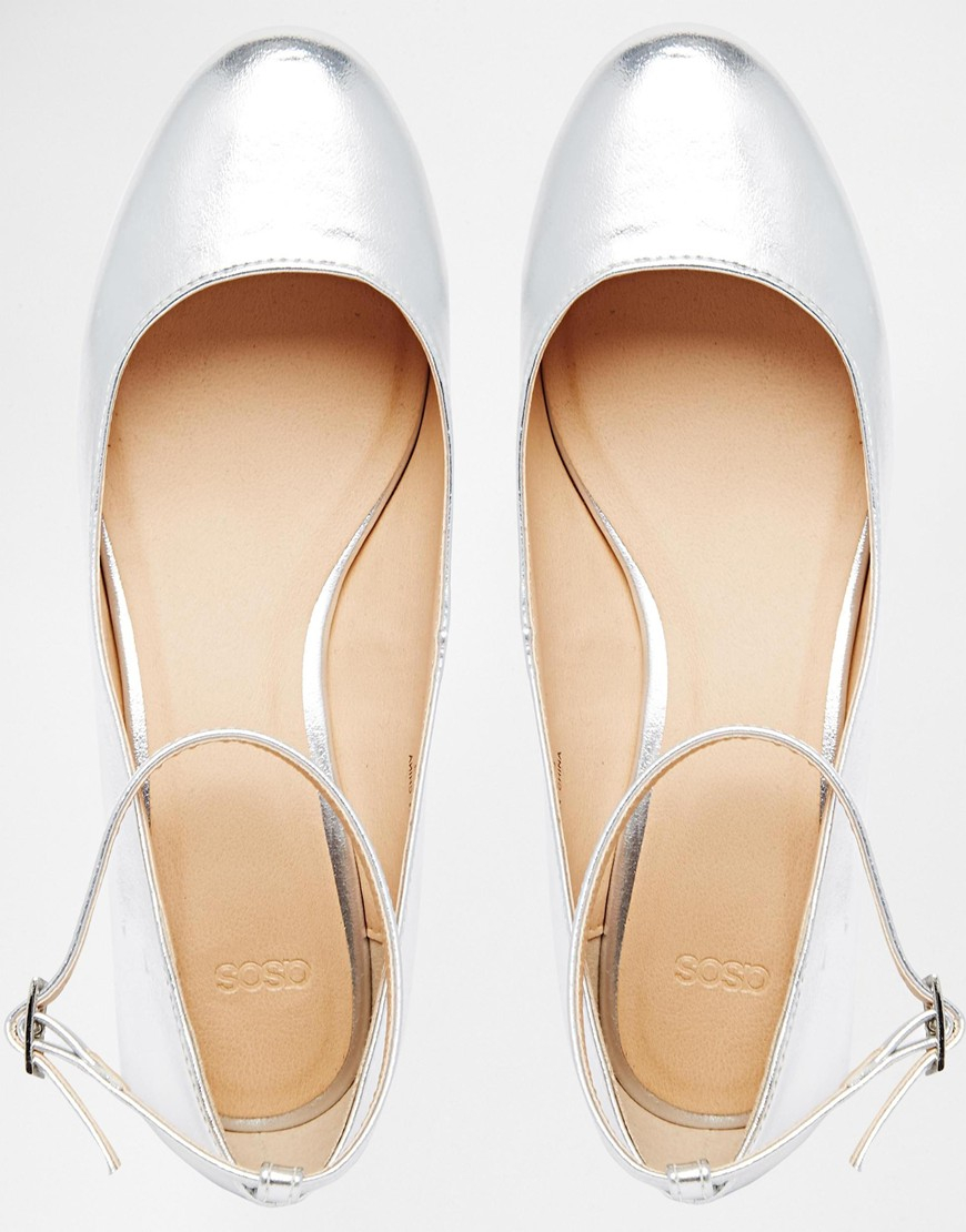 silver flat shoes with ankle strap