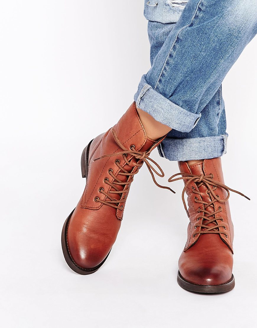 tan leather lace up ankle boots