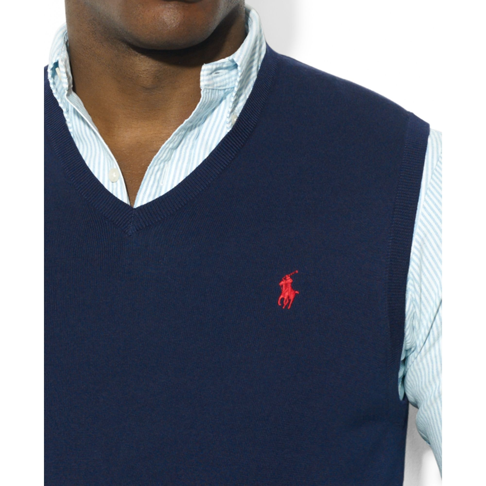 Polo ralph lauren V-Neck Merino Wool Sweater Vest in Blue for Men ...