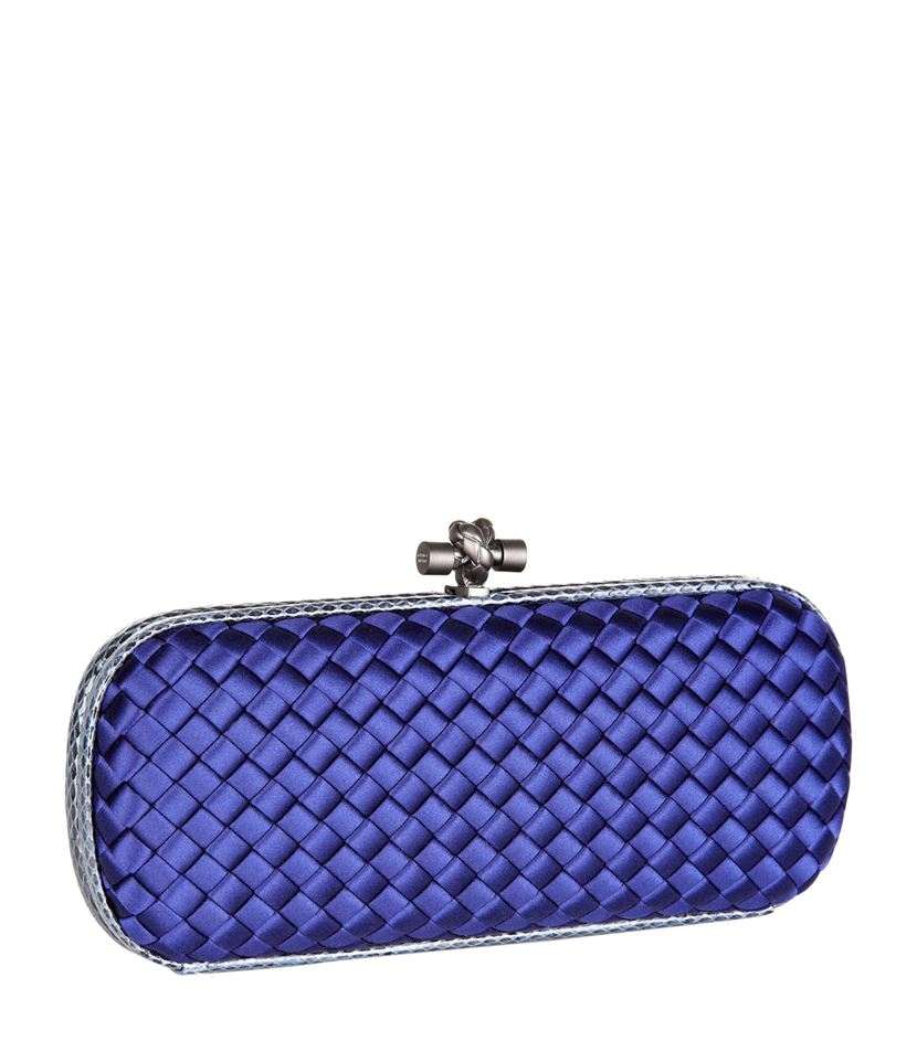 bottega veneta intrecciato snake trim knot clutch in blue bottega veneta intrecciato snake trim knot clutch in blue