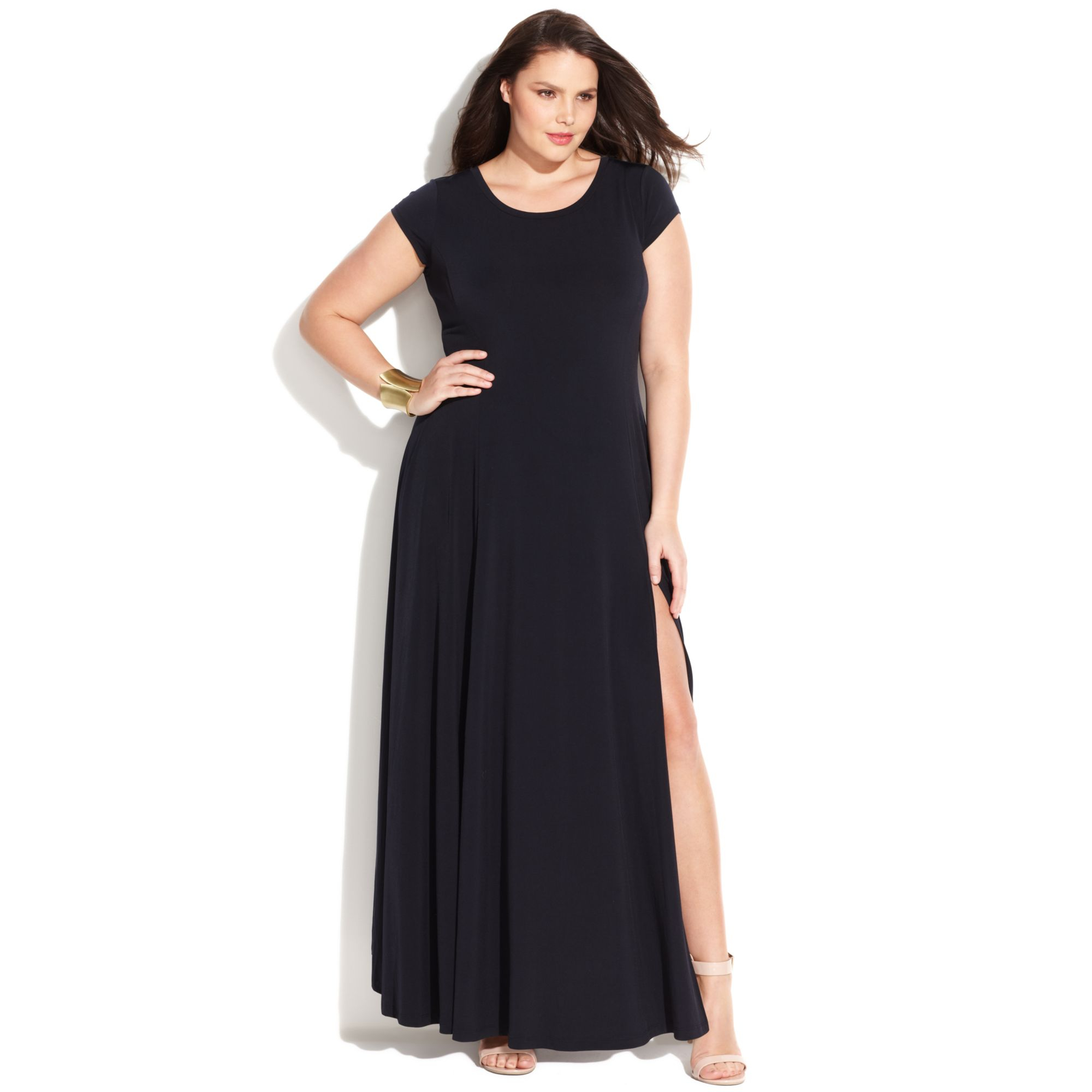 Michael Kors Plus Size Cap Sleeve Maxi Dress in Navy (Blue) - Lyst