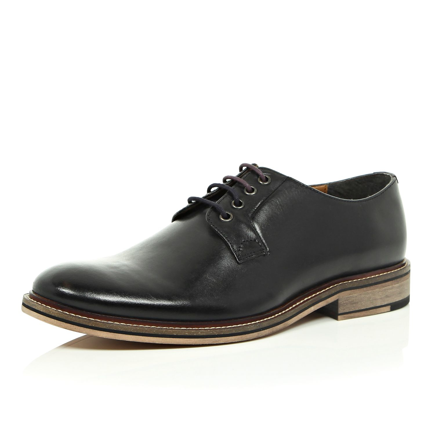 Lyst River Island Black Leather Colour Block Heel Derby Shoes in
