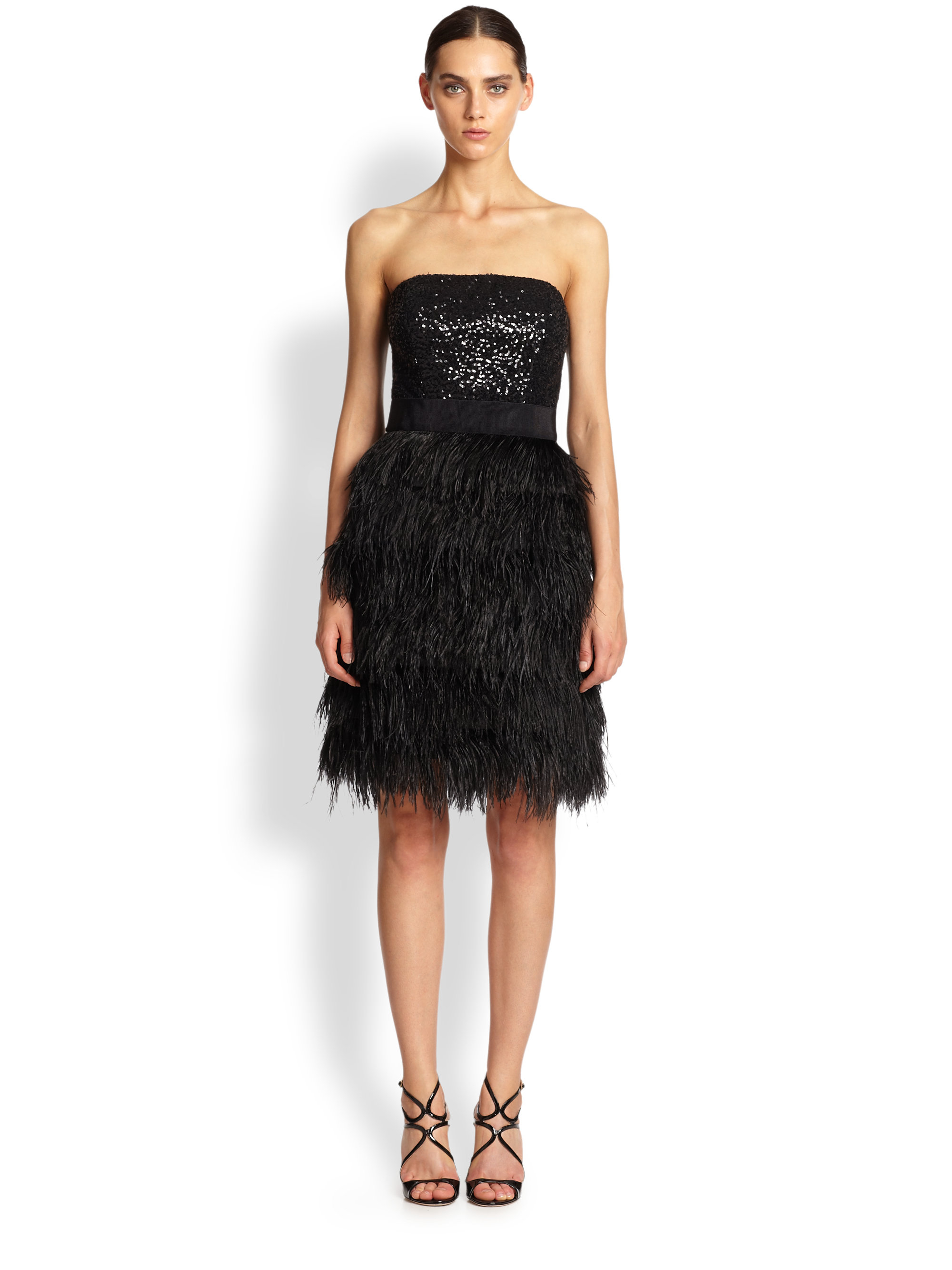 black ostrich feather dress