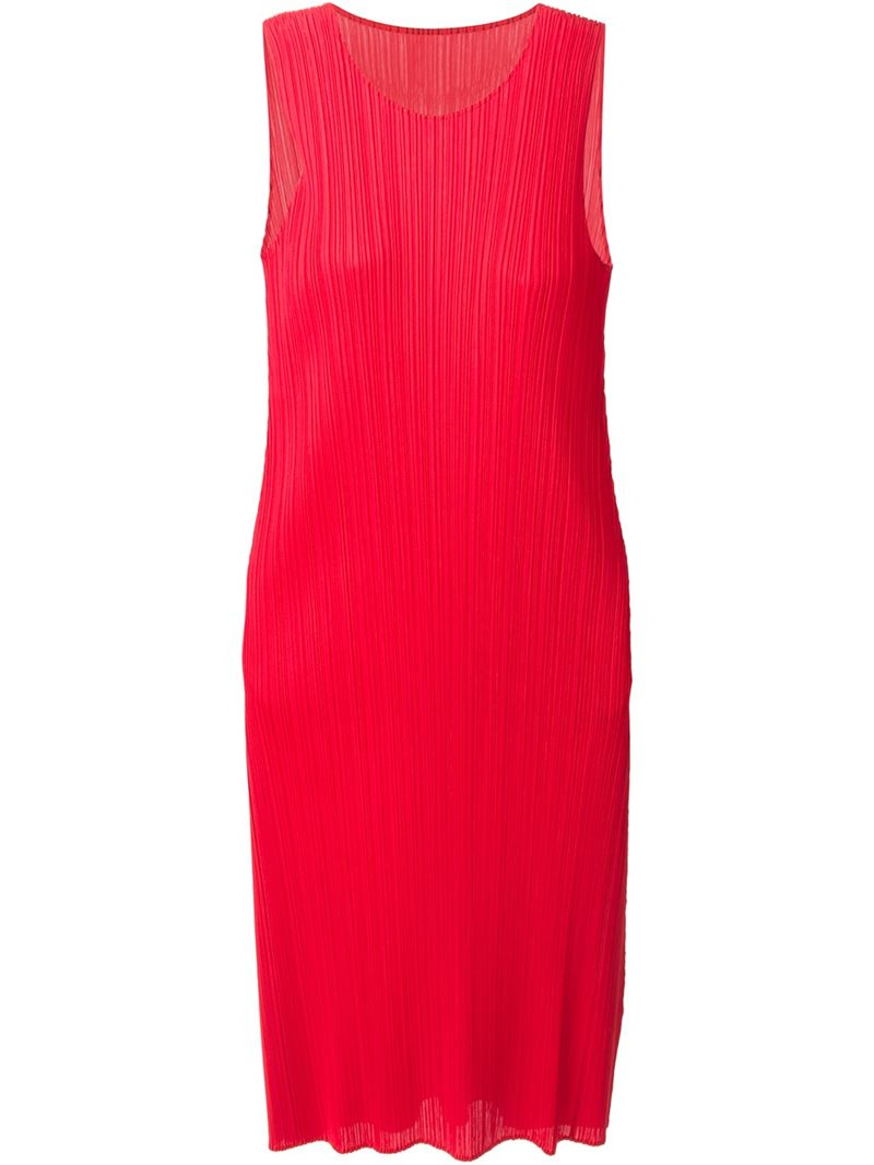 Pleats Please Issey Miyake Pleated Dress in Red | Lyst