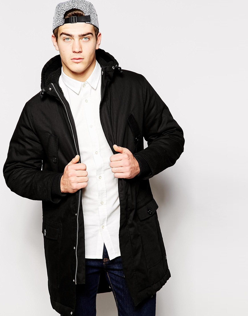 black padded hooded coat