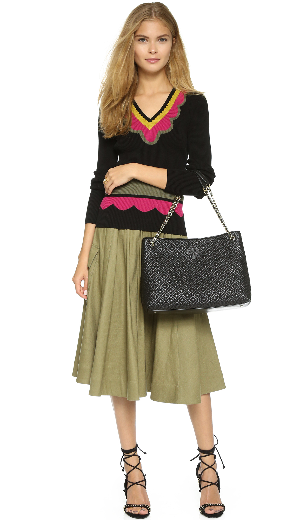 Lyst Tory Burch Marion Quilted Tote Black in Black