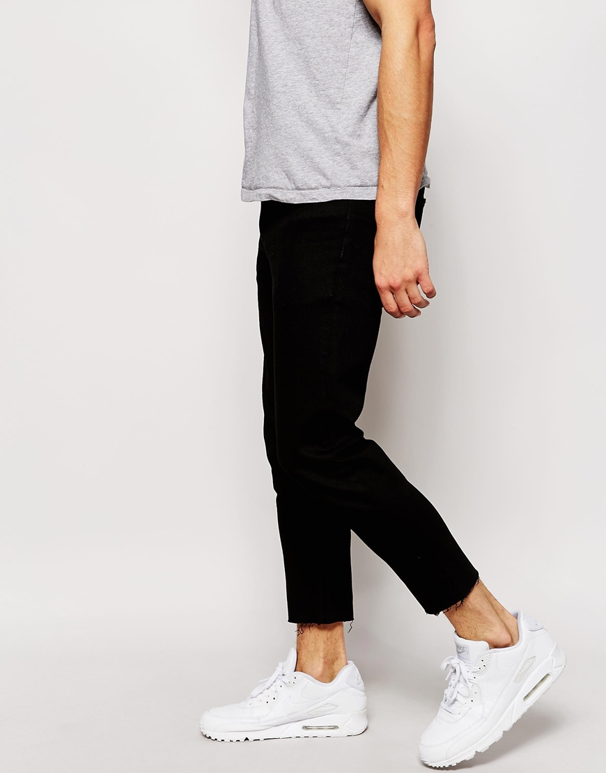 ASOS Skinny Jeans With Raw Hem In Cropped Length in Black for Men | Lyst