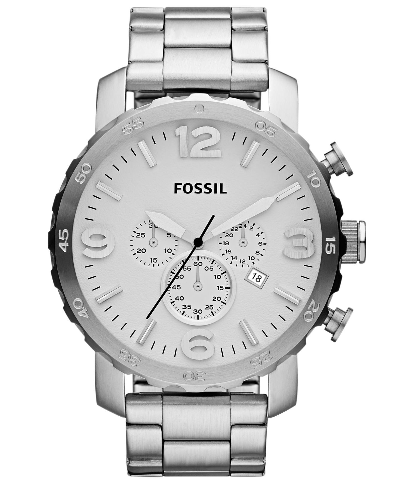 Fossil Men'S Chronograph Nate Stainless Steel Bracelet Watch 50Mm Jr1444 in  Metallic for Men | Lyst