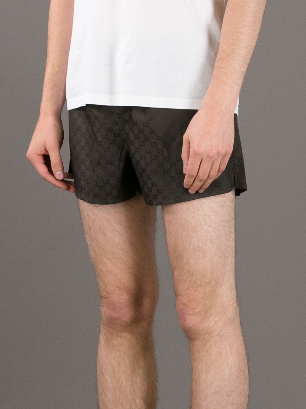 Gucci Black Leather Trim Monogram Shorts - Farfetch