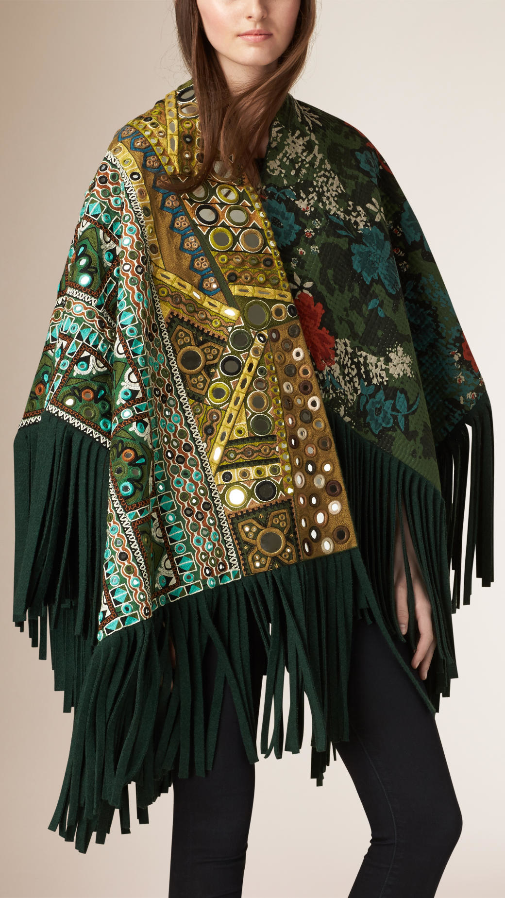 Burberry Patchwork Quilt And Mirror Detail Poncho in Green | Lyst