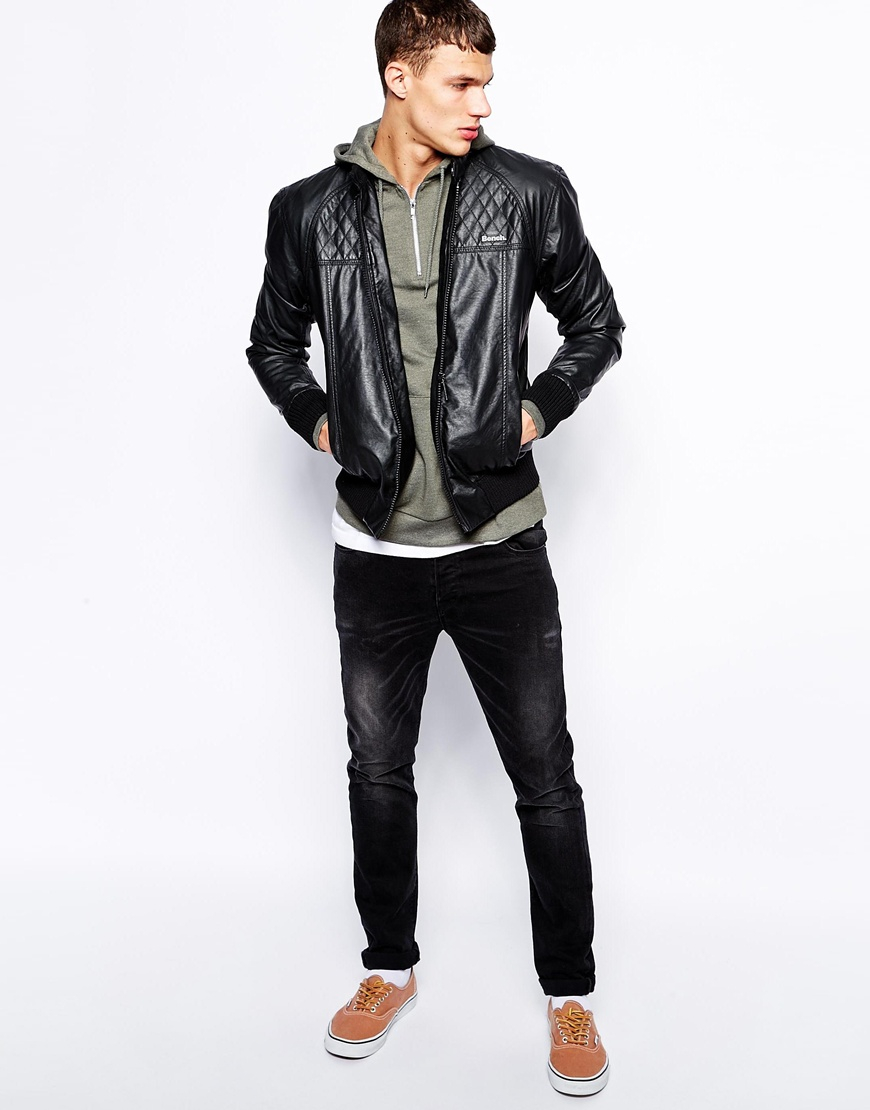 Bench Jacket Faux Leather Biker In Black For Men Lyst