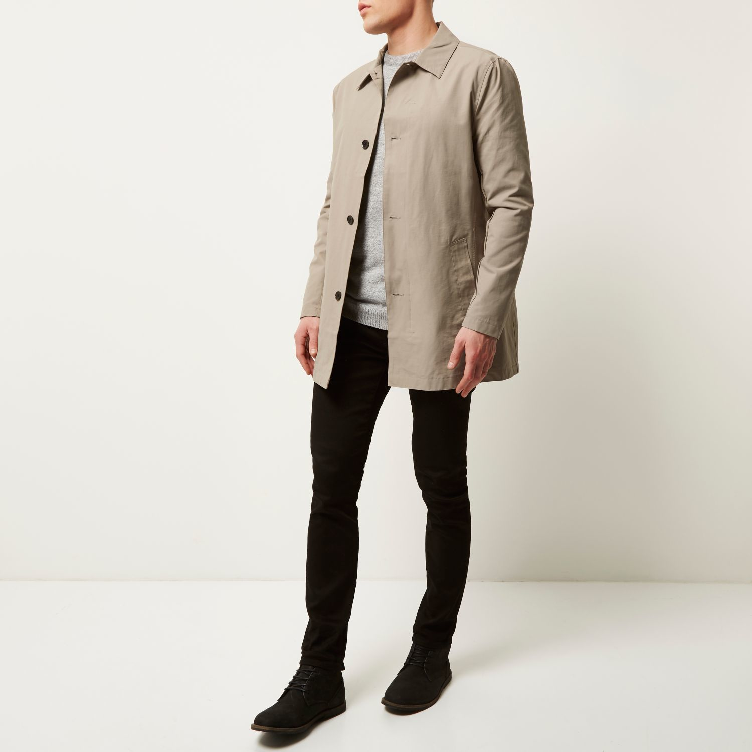 stone coloured mac coat