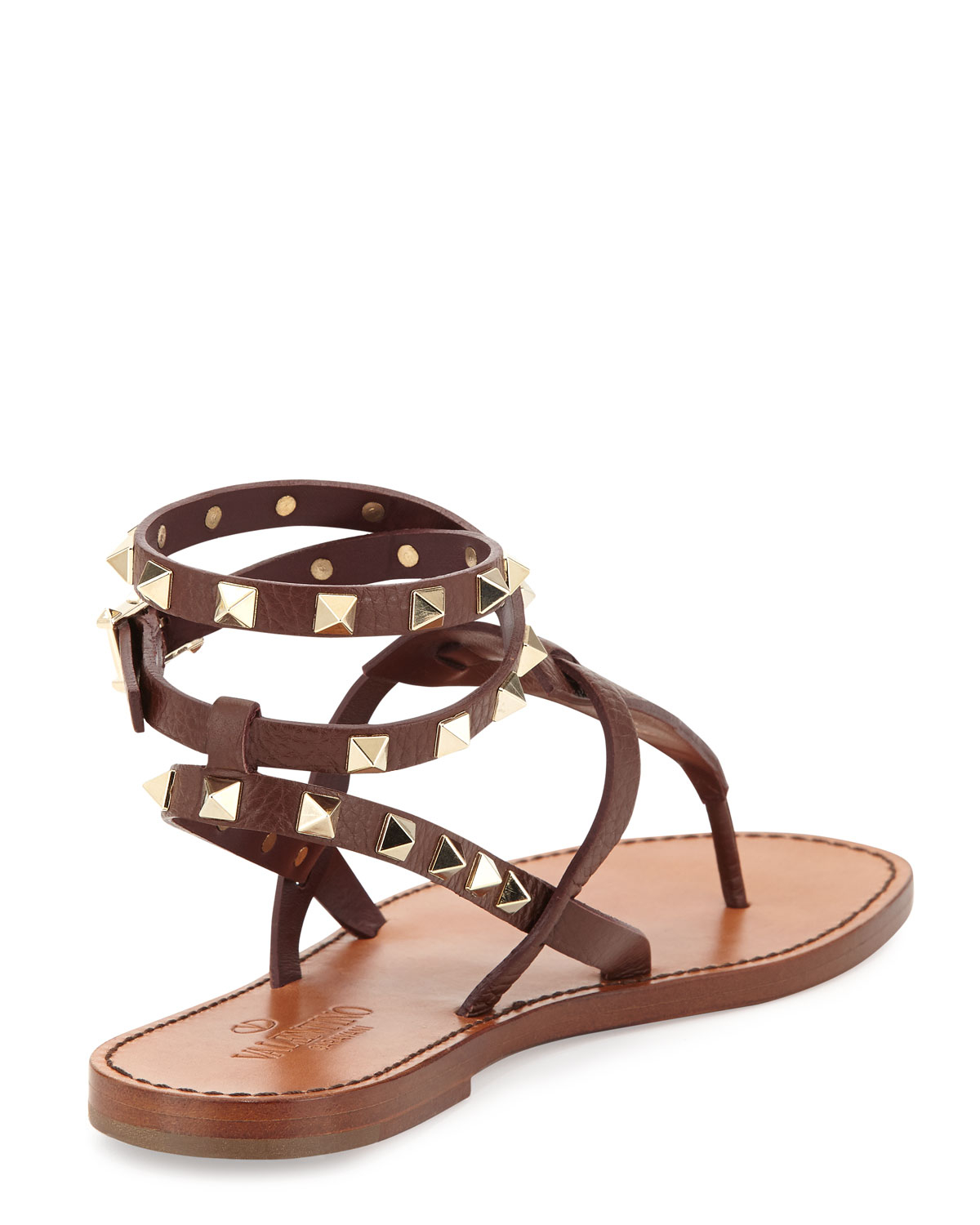 Lyst - Valentino Rockstud Ankle-Wrap Thong Sandal in Brown