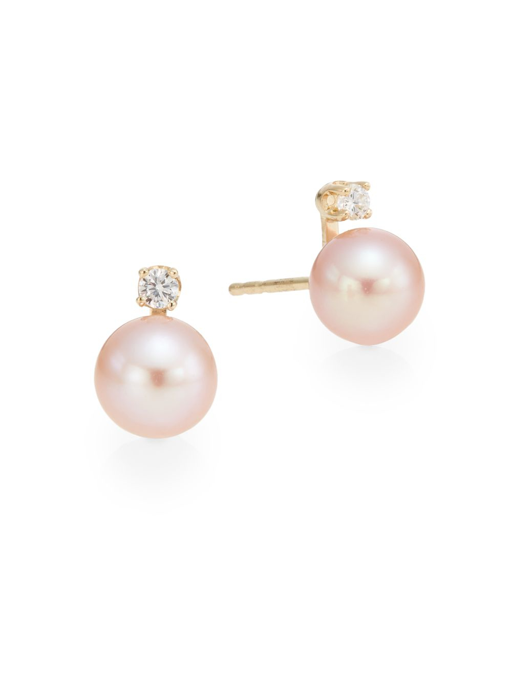 Lyst Mastoloni 6mm 6 5mm Pink Pearl Diamond 18k Yellow Gold Gallery