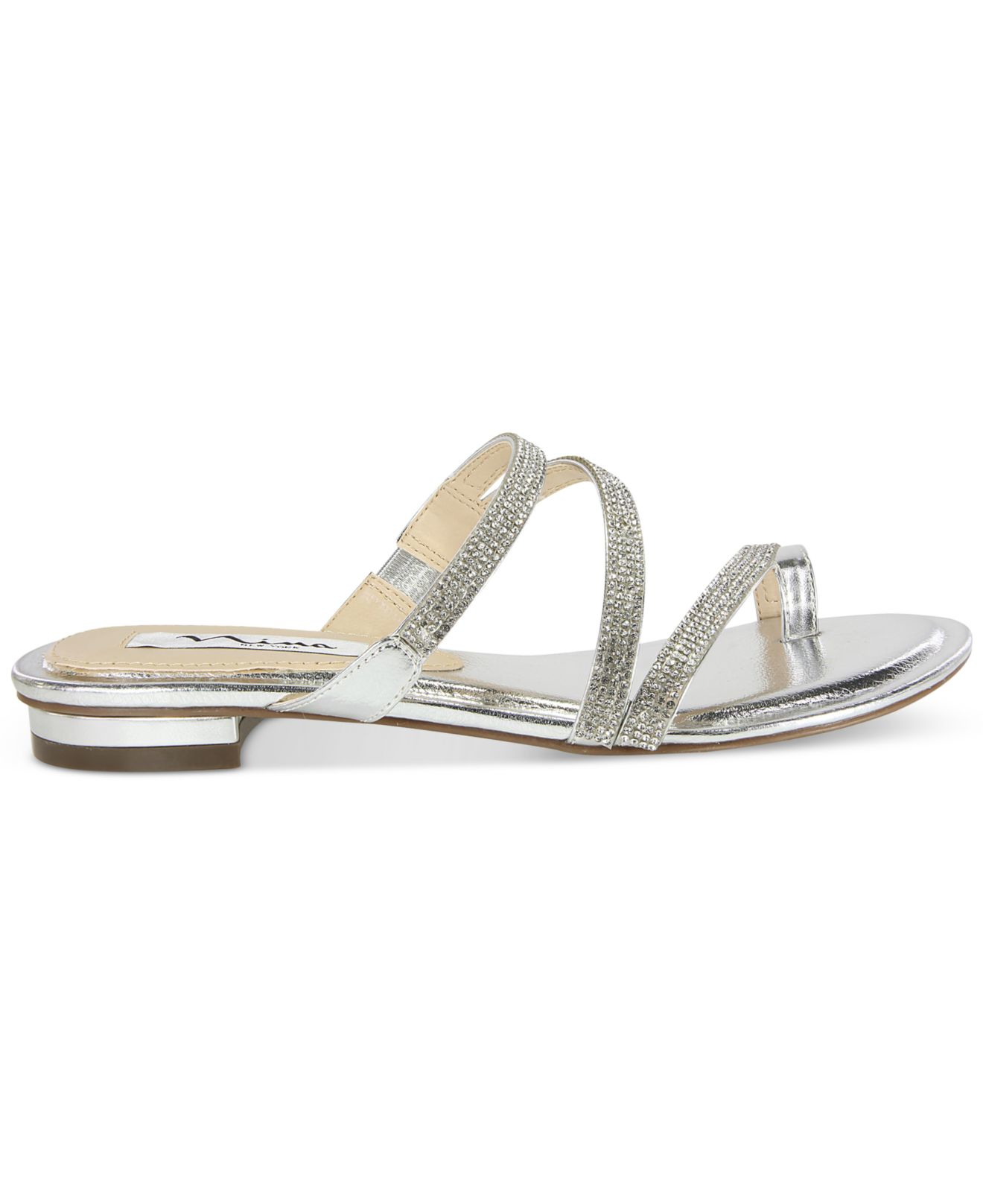 Nina Leather Kaileen Flat Evening Sandals in Silver (Metallic) - Lyst