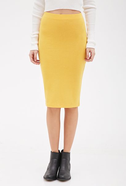 Forever 21 Knit Pencil Skirt in Yellow